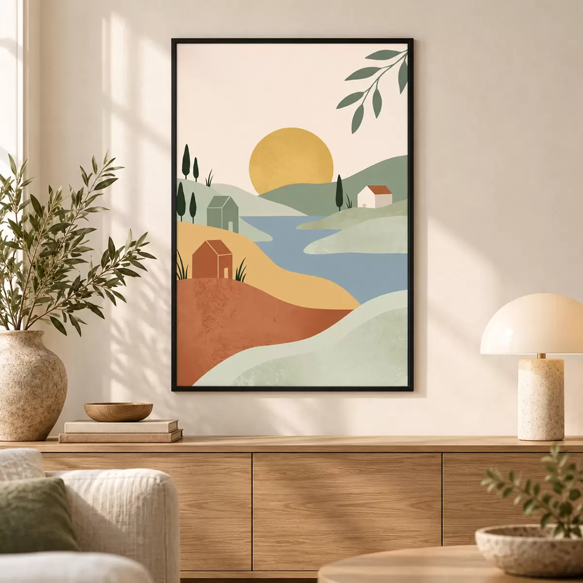 Poster Paisaje tranquilo bañado por el resplandor del atardecer f50729