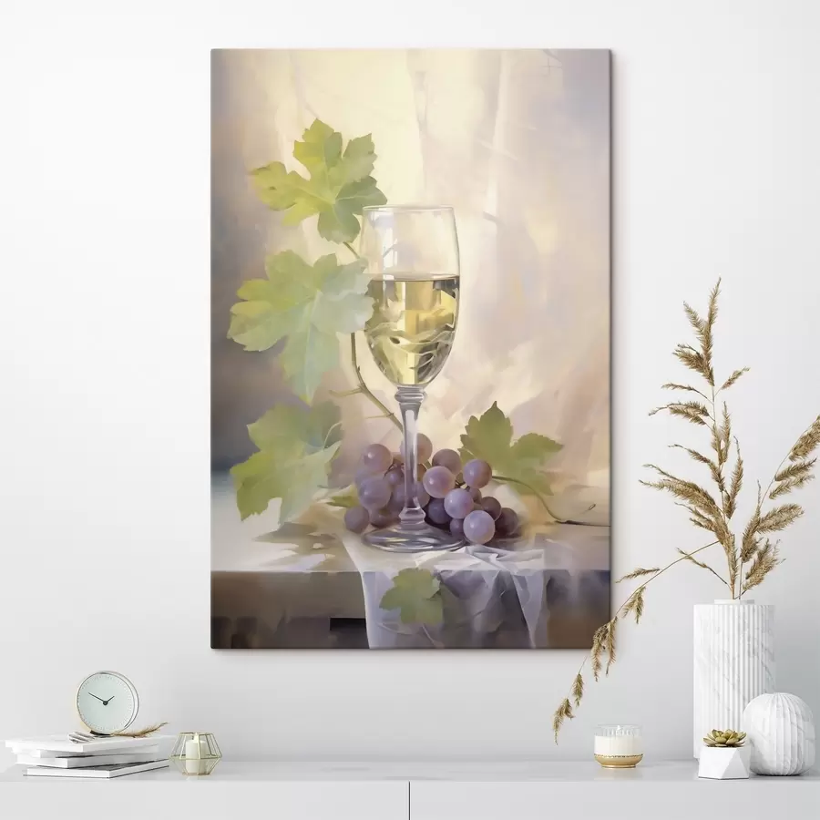 murales de pared Una copa de vino y uvas, pintura de imitación s51123