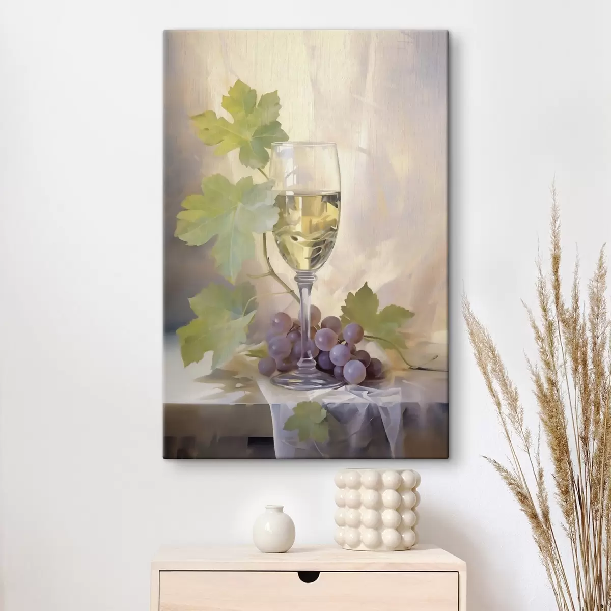 murales de pared Una copa de vino y uvas, pintura de imitación s51123