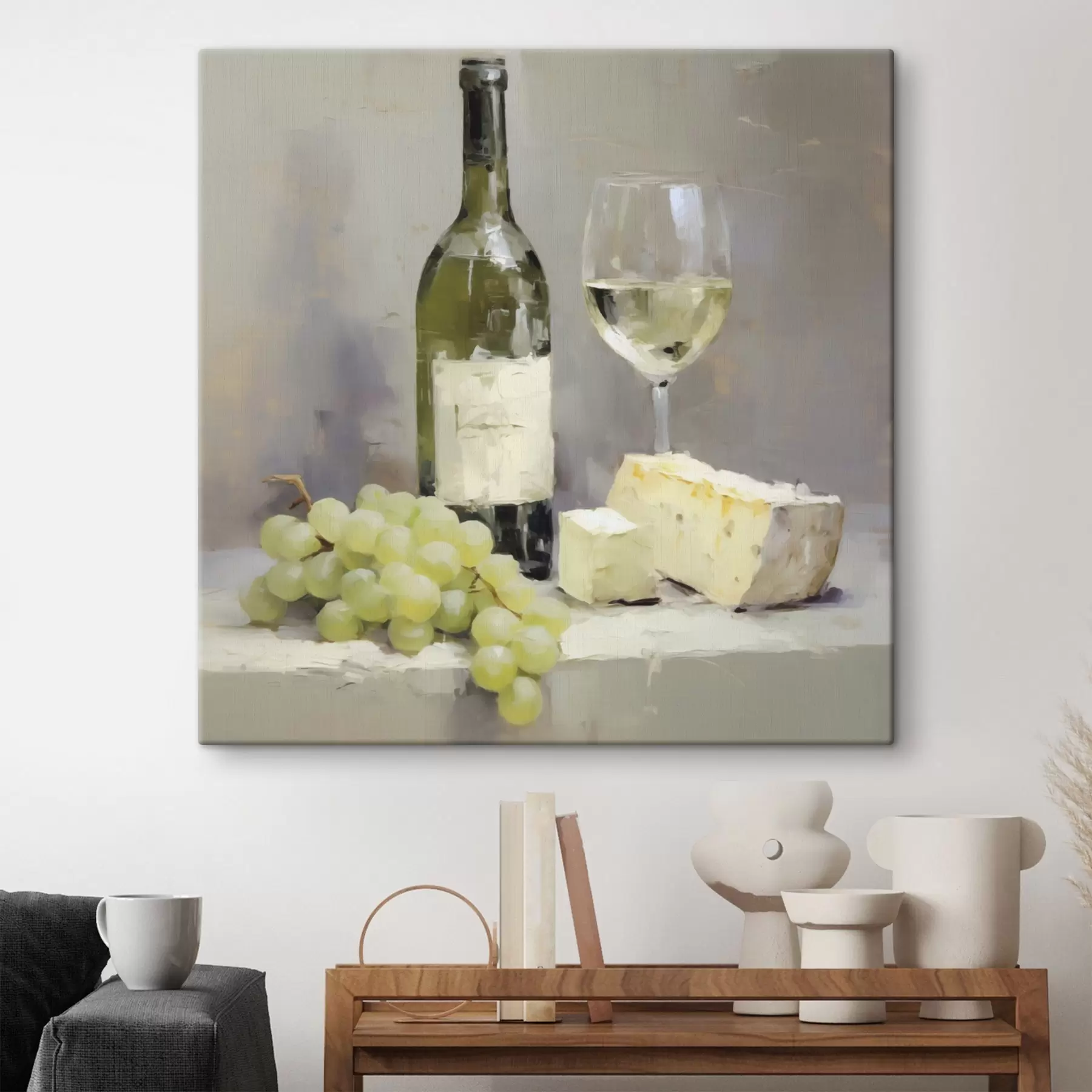 murales de pared Una botella de vino y unas uvas, una imitación de un cuadro s51135