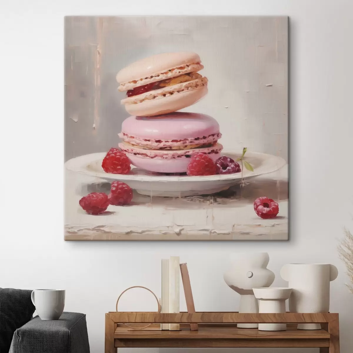 murales de pared Macarrones en un plato, al estilo de un cuadro s51143