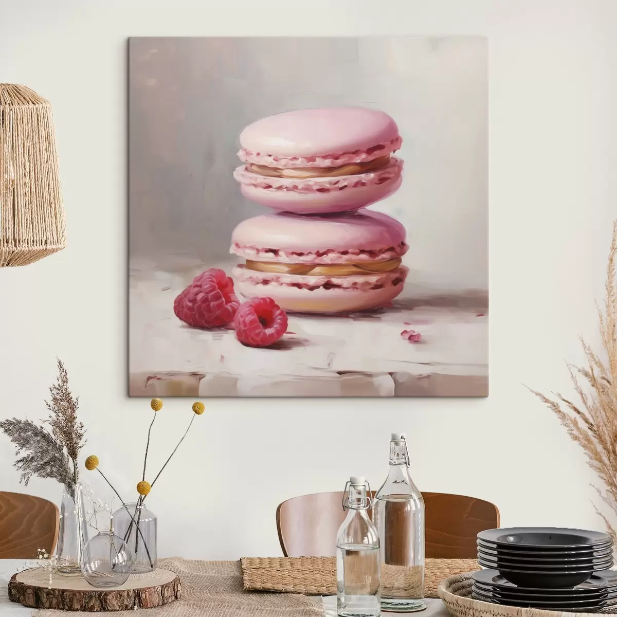 murales de pared Macarrones y frambuesas, imitación de un cuadro s51144