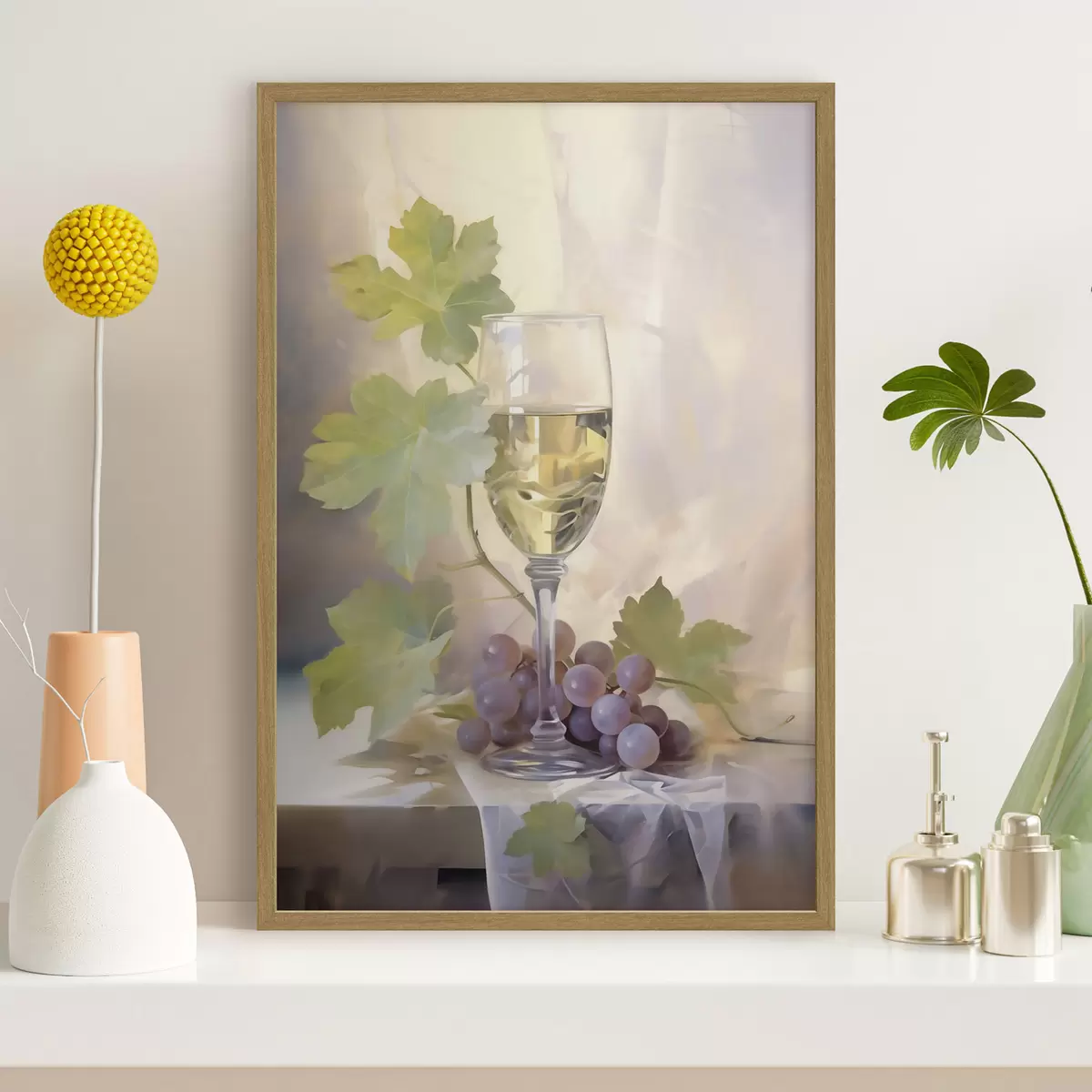 Poster Una copa de vino y uvas, pintura de imitación f51123