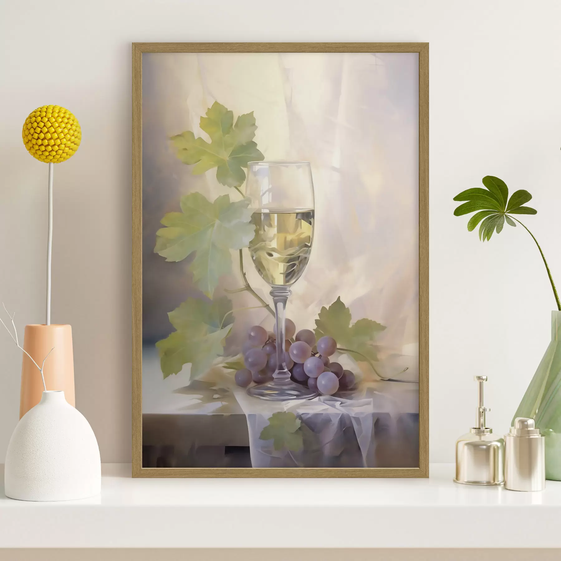 murales de pared Una copa de vino y uvas, pintura de imitación f51123