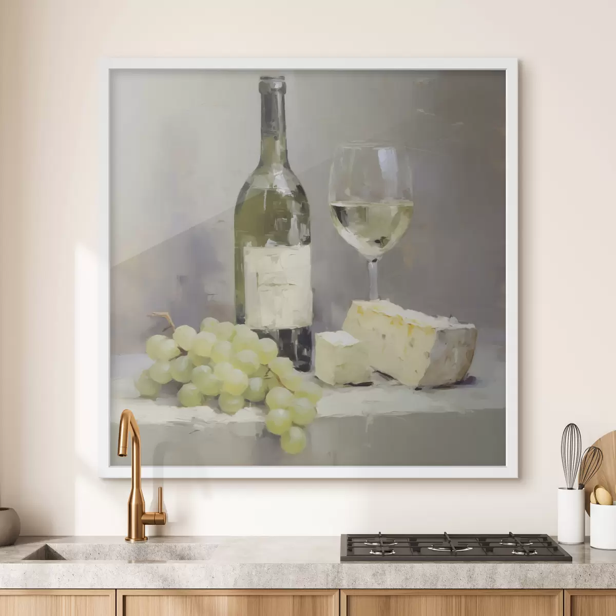 Poster Una botella de vino y unas uvas, una imitación de un cuadro f51135