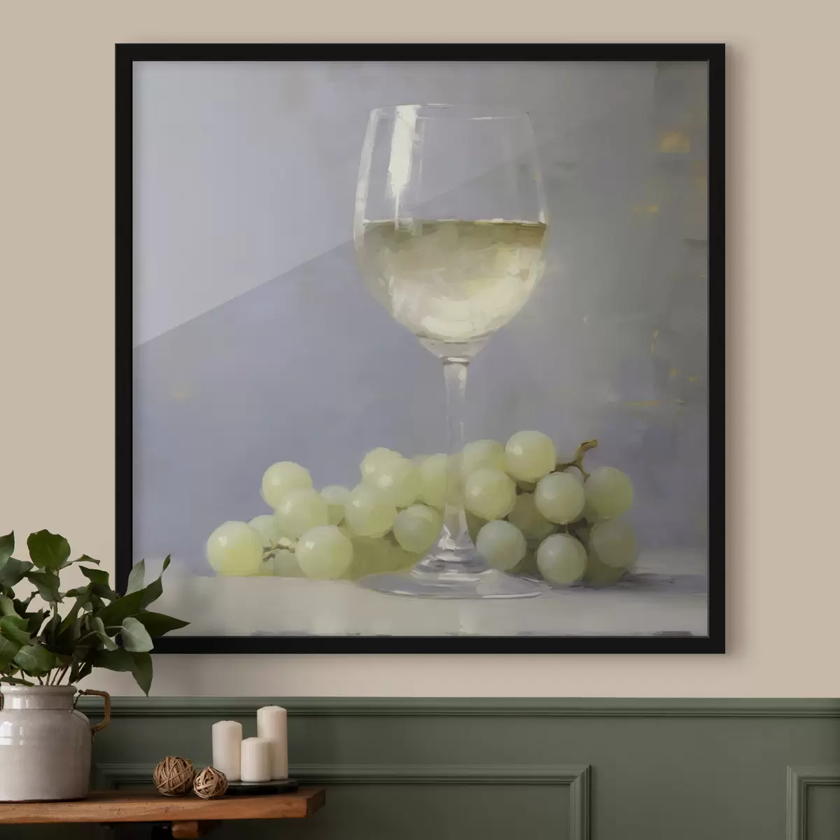 Poster Una copa de vino y unas uvas, una imitación de un cuadro f51136