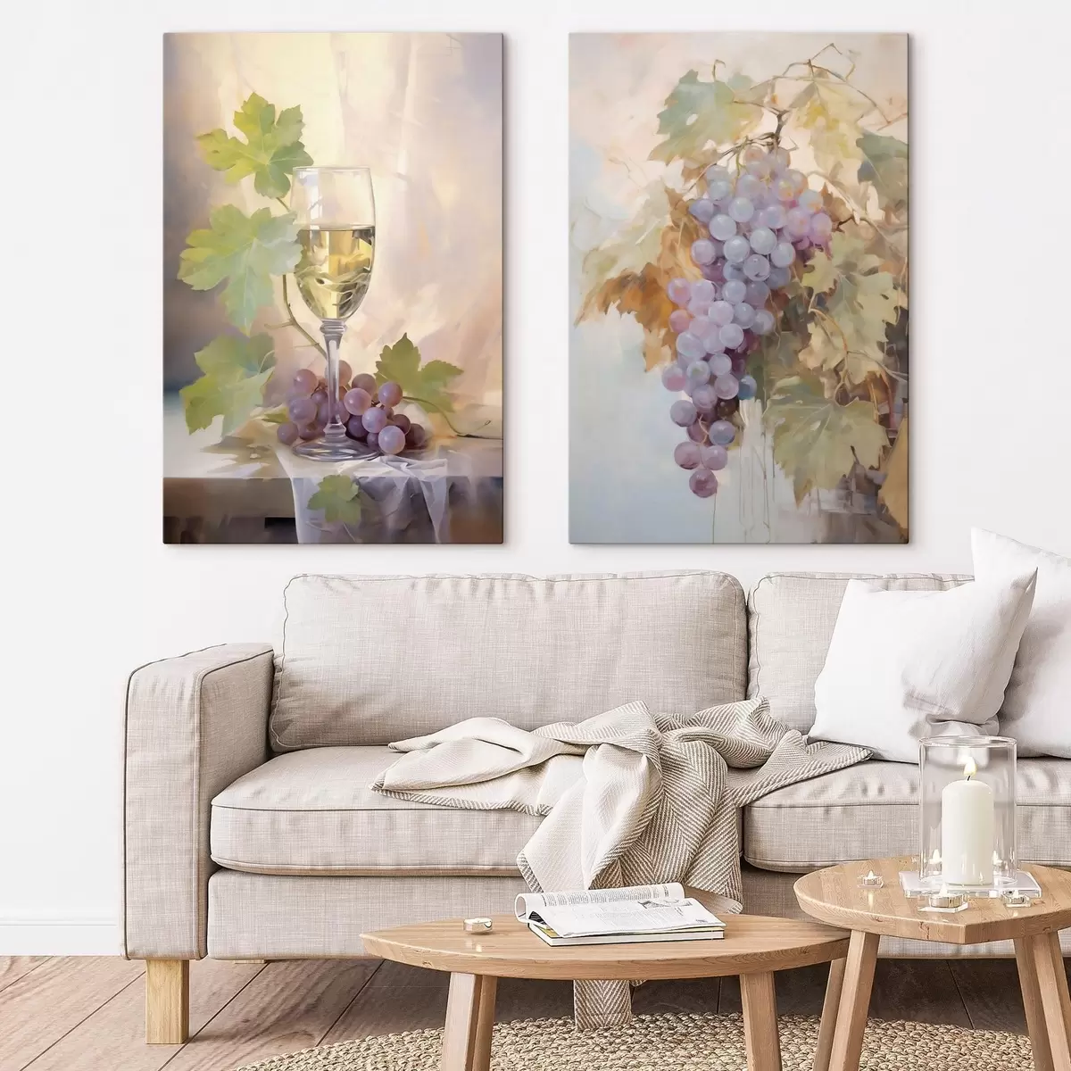 murales de pared Una copa de vino y uvas, pintura de imitación m31093