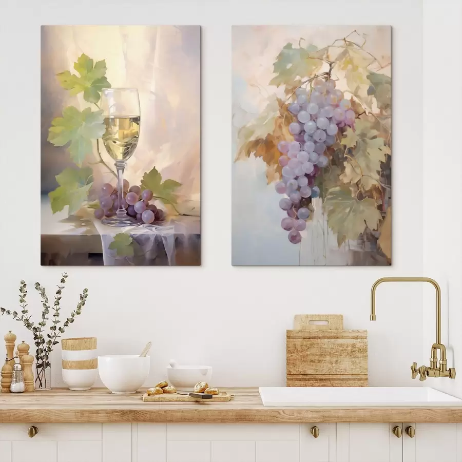murales de pared Una copa de vino y uvas, pintura de imitación m31093
