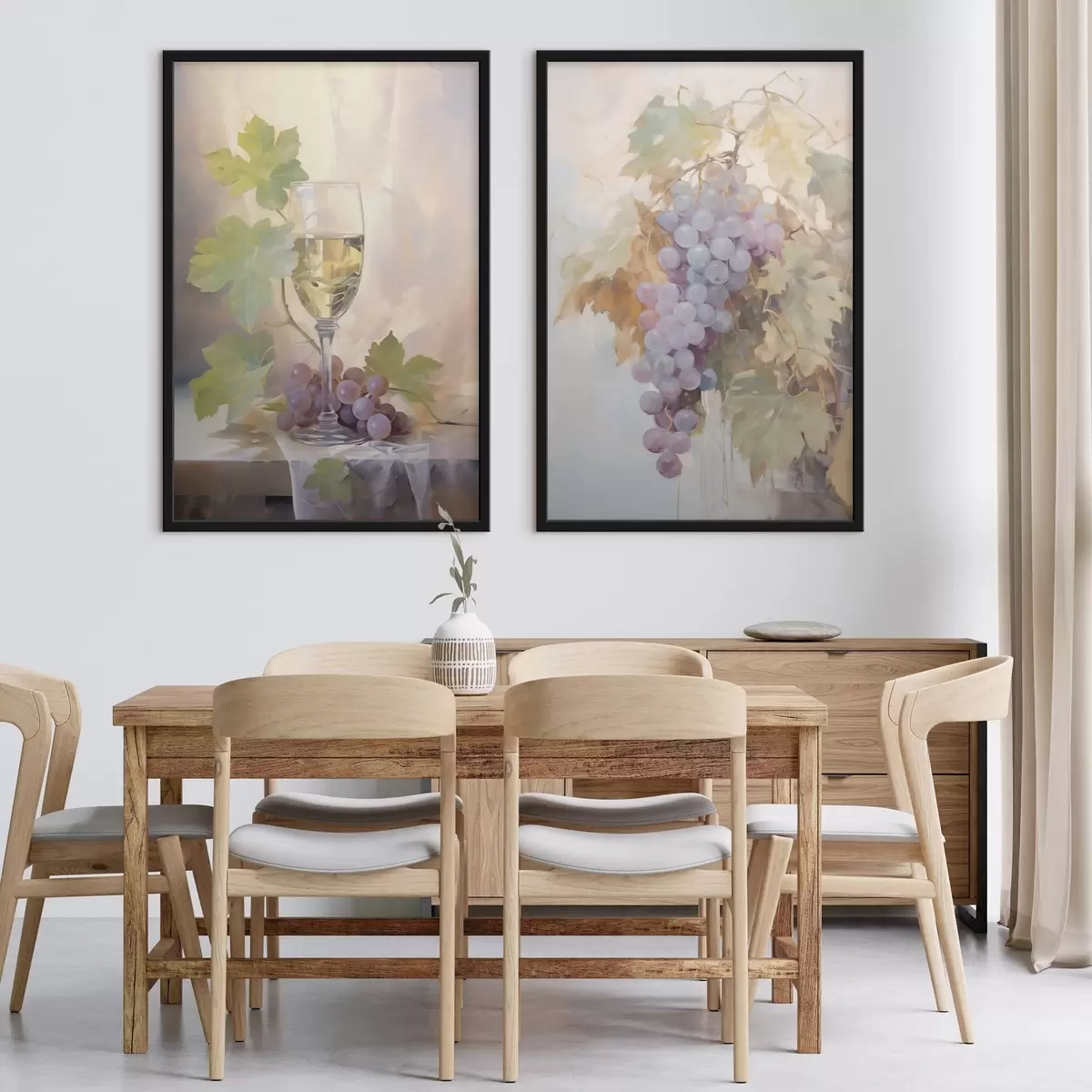 Poster Una copa de vino y uvas, pintura de imitación d31093