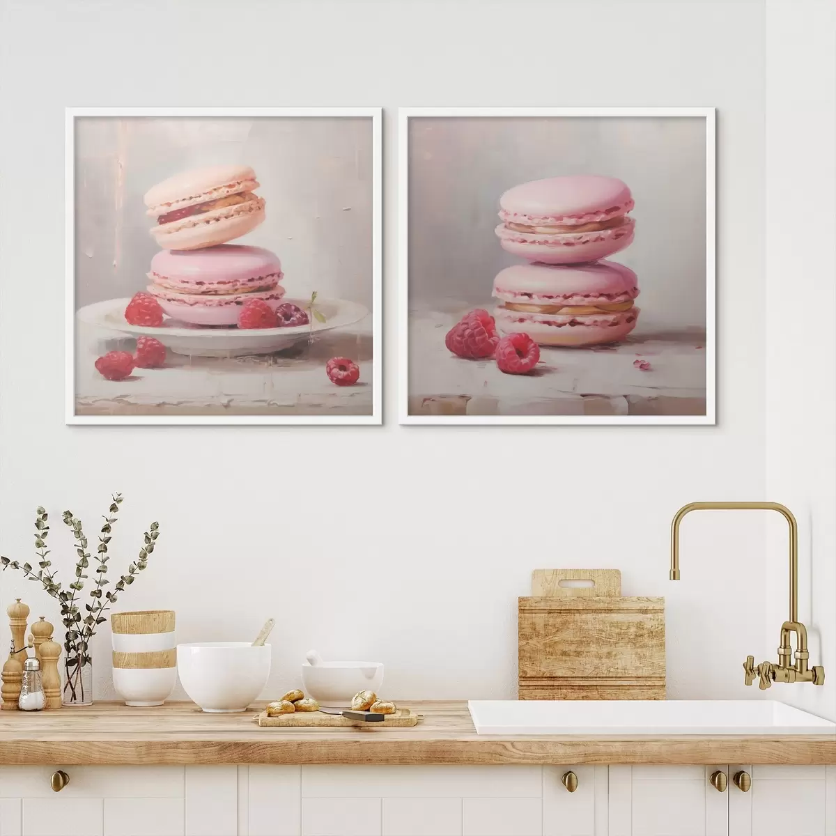 Poster Macarrones y frambuesas, imitación de un cuadro d31103