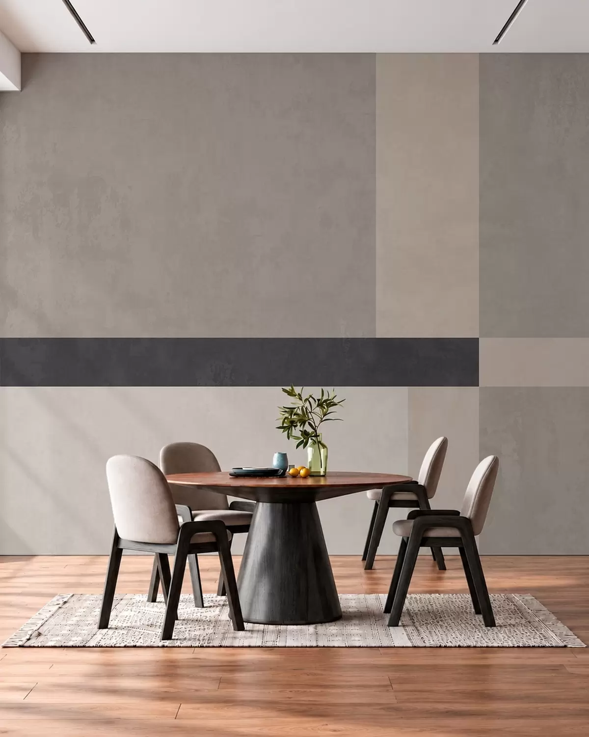 murales de pared Geometría abstracta con bloques de color beige y gris y una raya oscura w05891