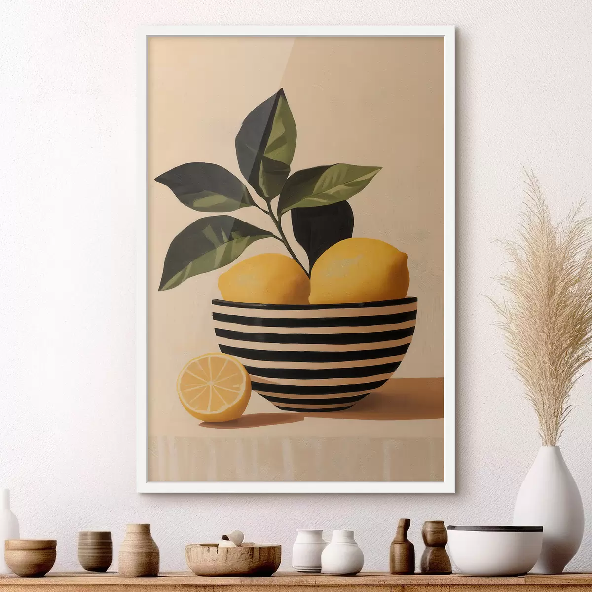 Poster Limones en un cuenco a rayas f51046
