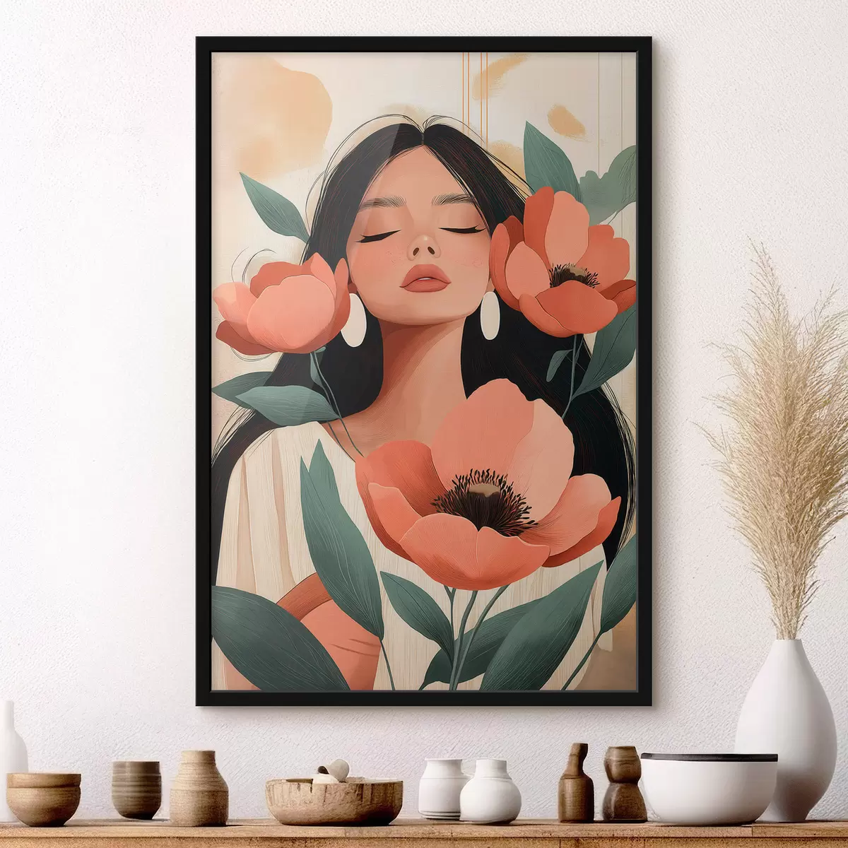 Poster Una chica con amapolas f51050