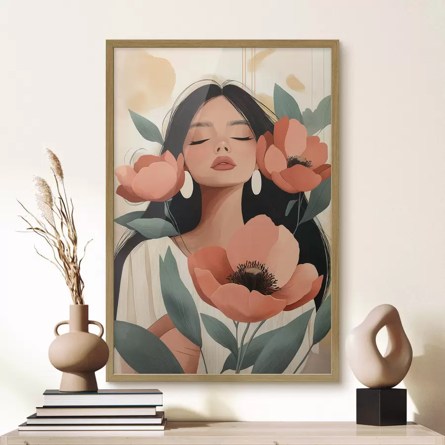 murales de pared Una chica con amapolas f51050