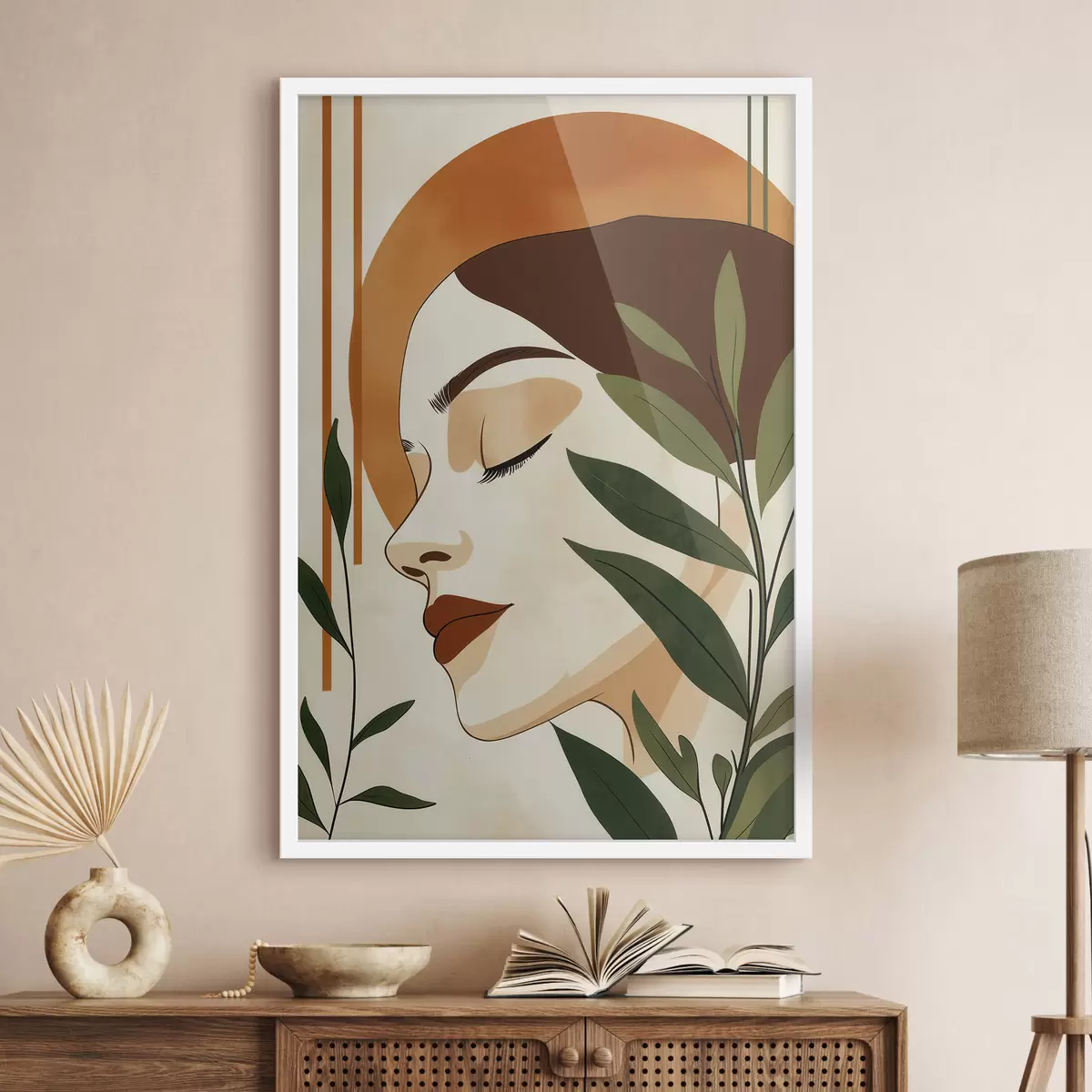 Poster Una imagen abstracta de una niña con hojas f51053
