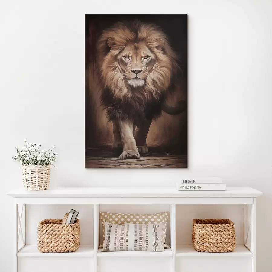 murales de pared Majestuoso león en un interior oscuro s51087