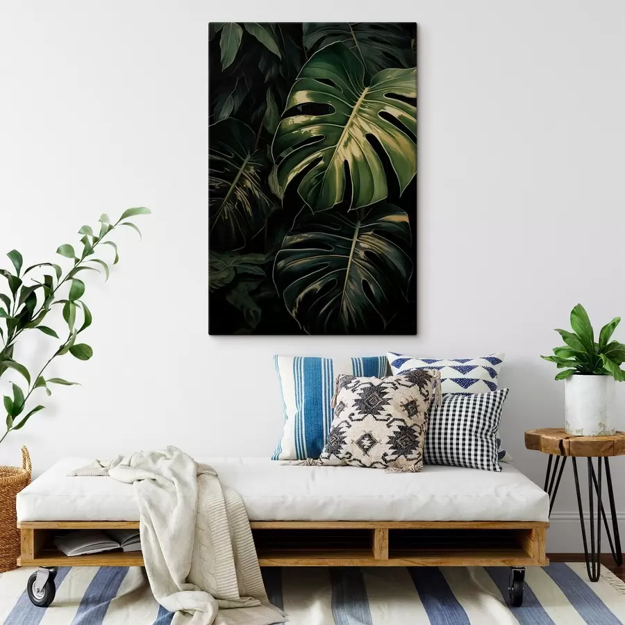 murales de pared Hojas brillantes de monstera en los trópicos oscuros s51091