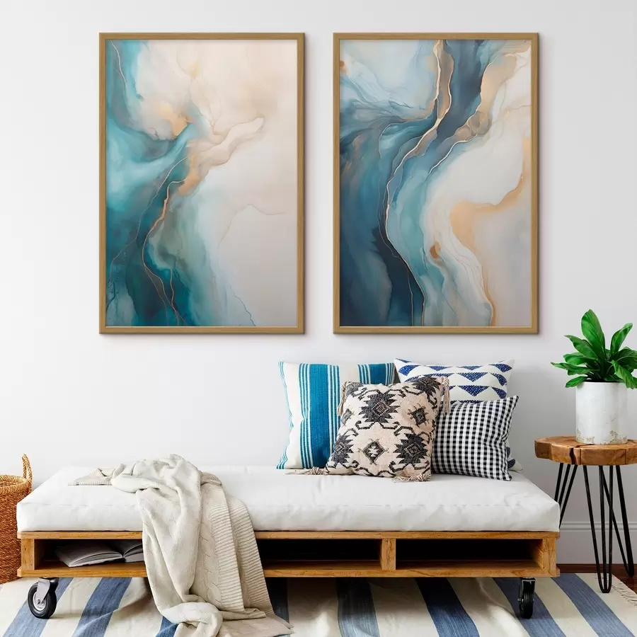 murales de pared Olas de mármol azul y esmeralda d31088