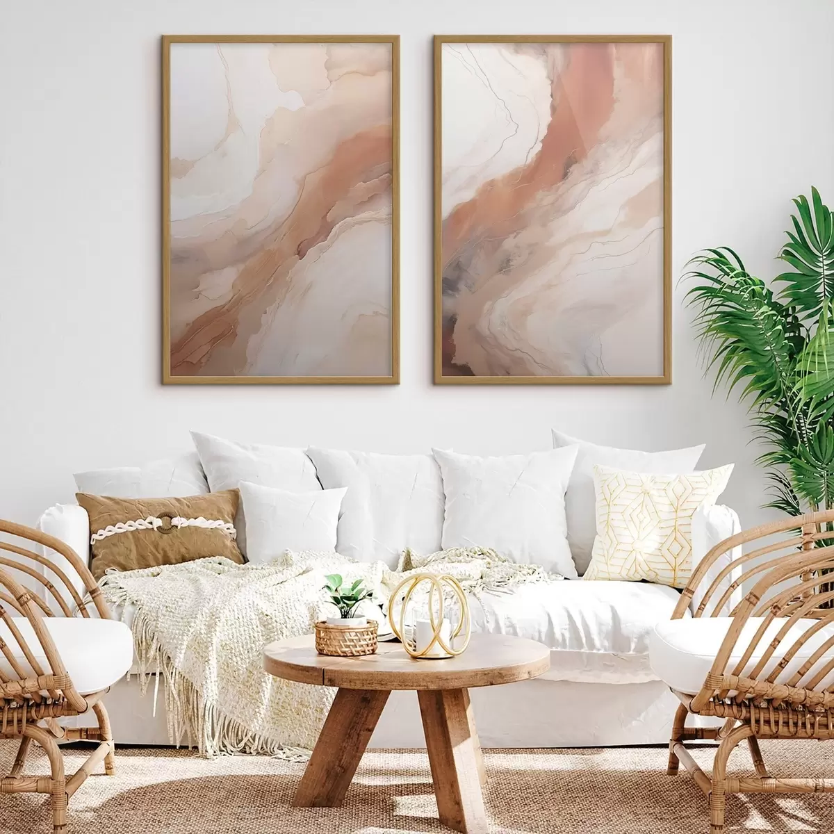 Poster Capas de arte fluido en tonos beige y terracota d31089