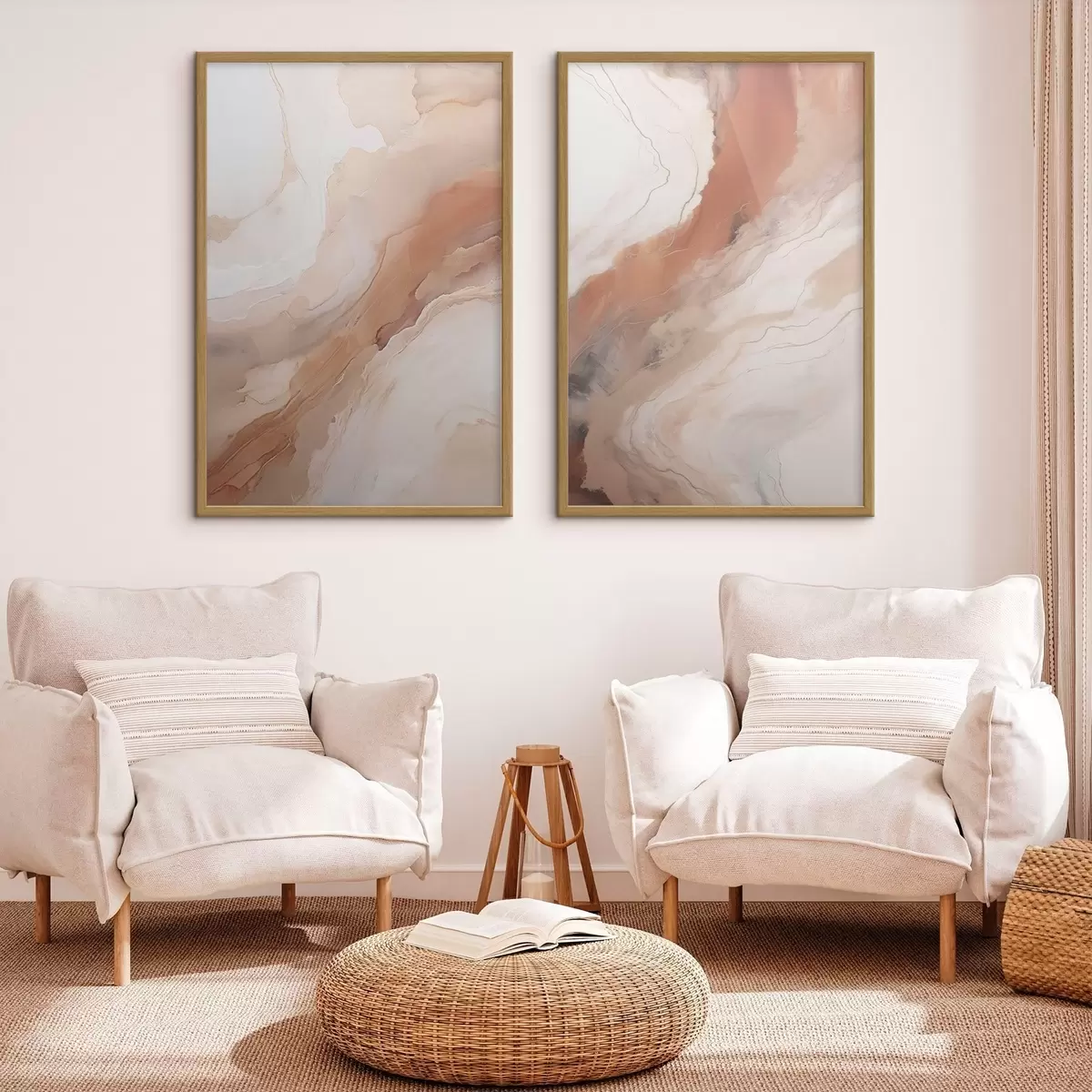 Poster Capas de arte fluido en tonos beige y terracota d31089