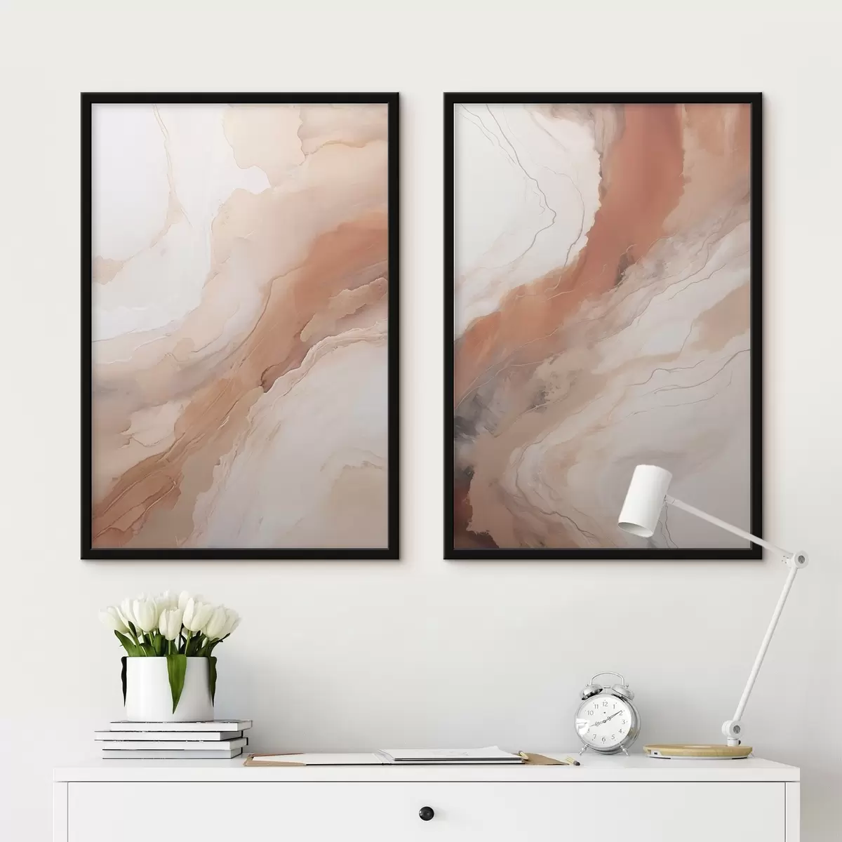 Poster Capas de arte fluido en tonos beige y terracota d31089