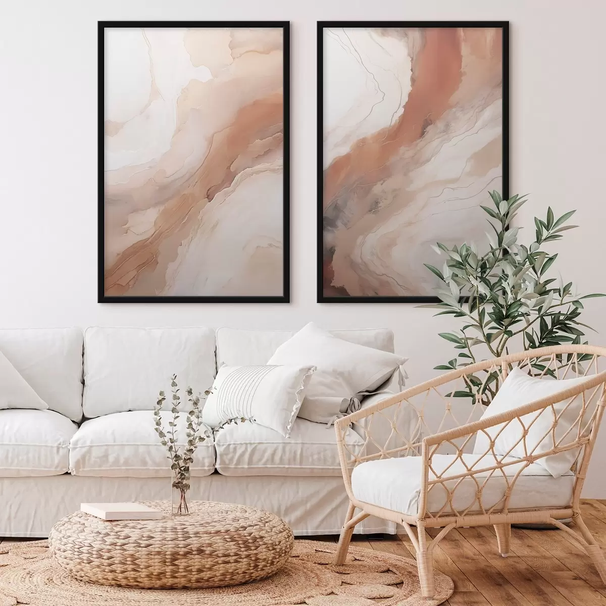 Poster Capas de arte fluido en tonos beige y terracota d31089