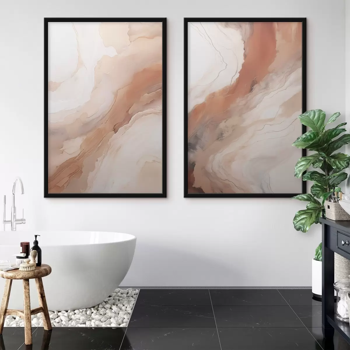Poster Capas de arte fluido en tonos beige y terracota d31089