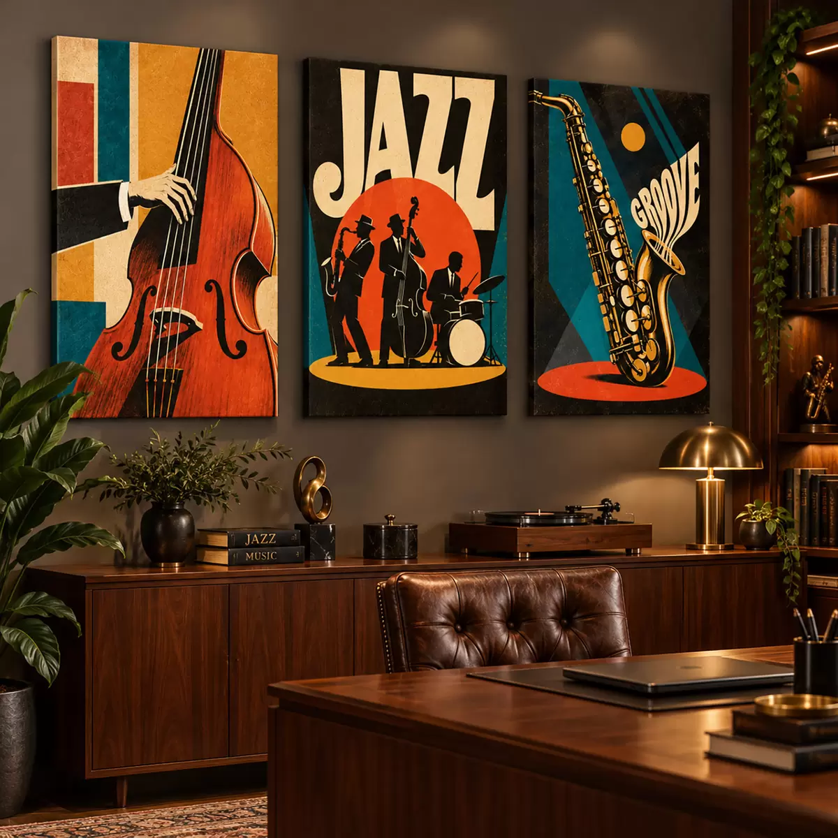 murales de pared Músicos de jazz actuando con colores vivos m31114