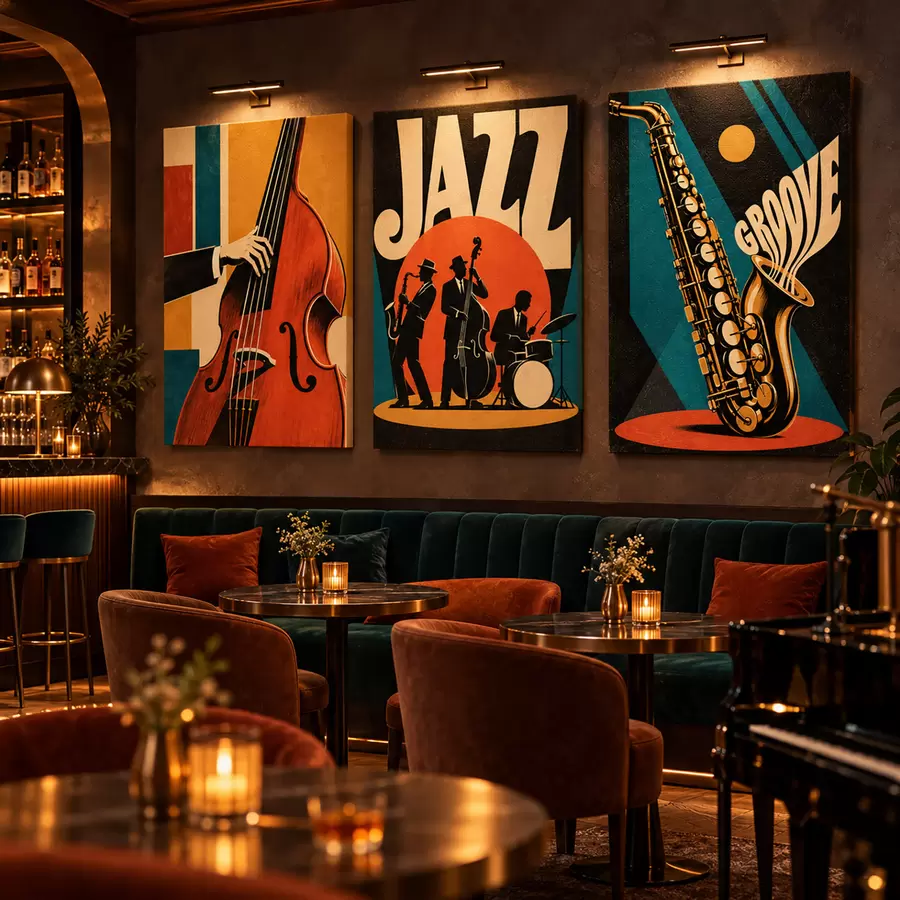 murales de pared Músicos de jazz actuando con colores vivos m31114