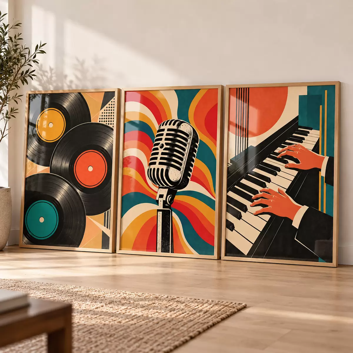 Poster Temas musicales vintage en colores vivos d31115