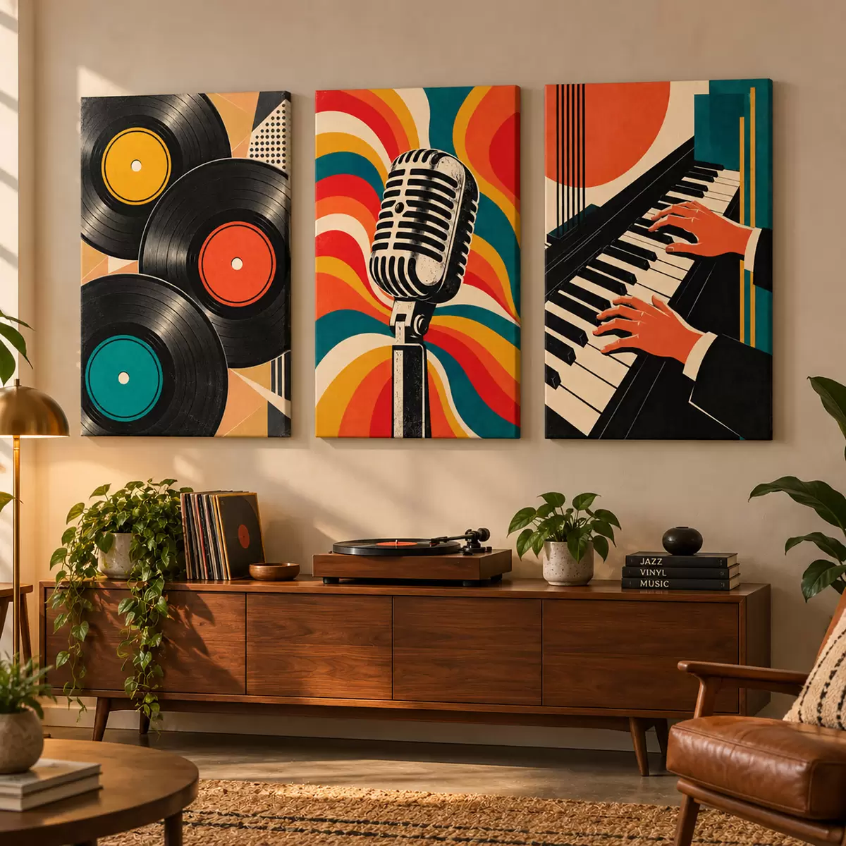 murales de pared Elementos musicales en colores vivos m31115