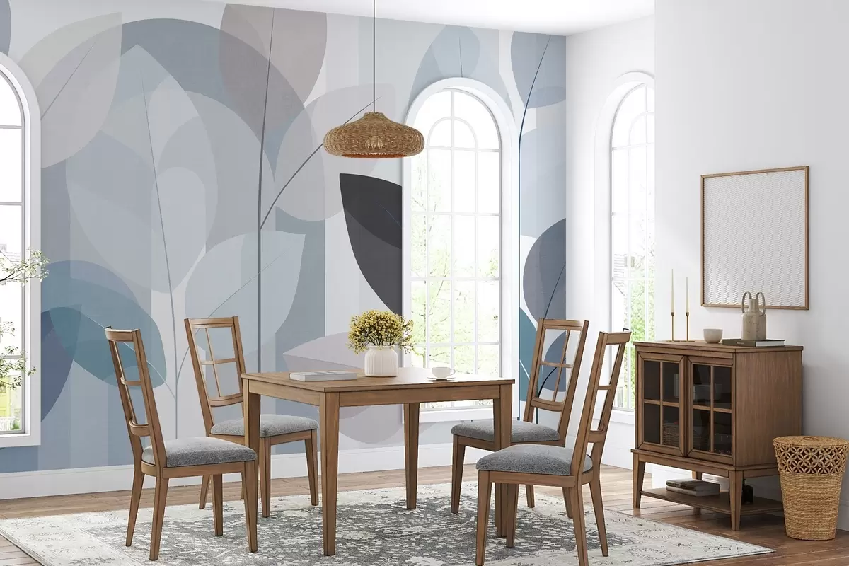 murales de pared un diseño abstracto con hojas en un estilo de tejido mate en tonos azules w05986v2
