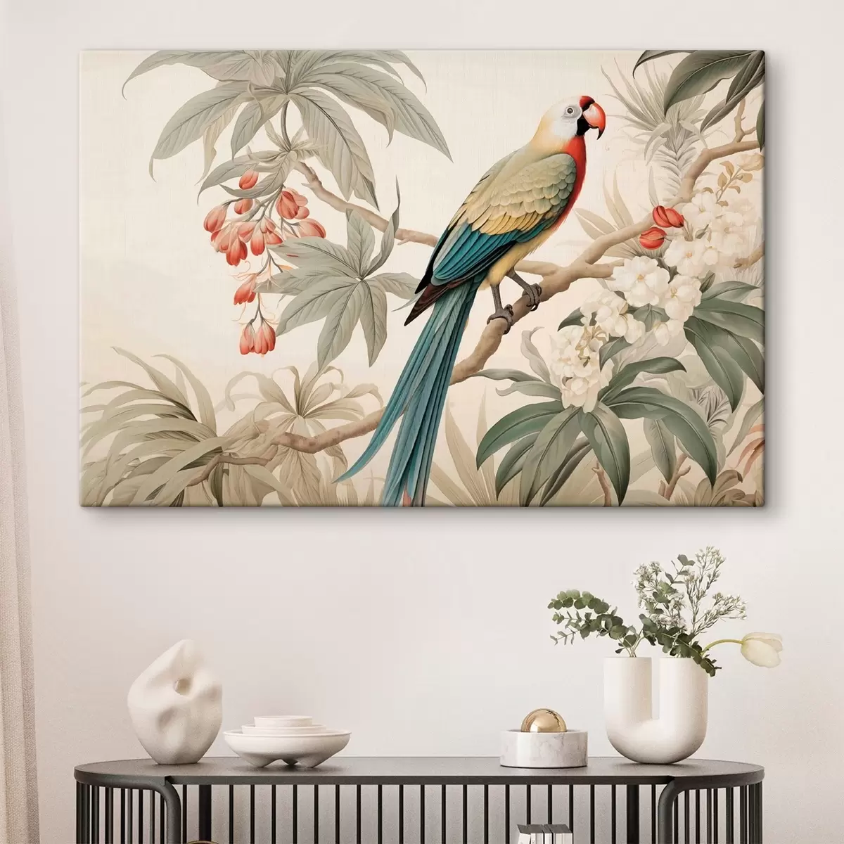 murales de pared Loro tropical en una rama en flor s51094