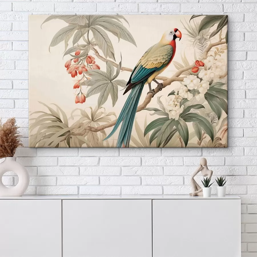murales de pared Loro tropical en una rama en flor s51094
