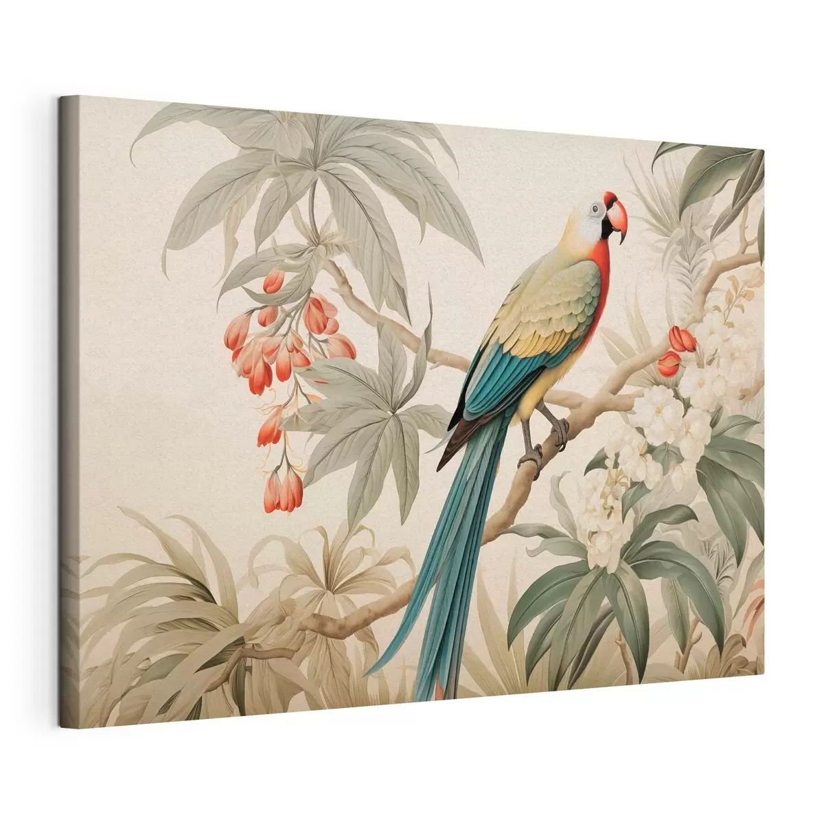 murales de pared Loro tropical en una rama en flor s51094