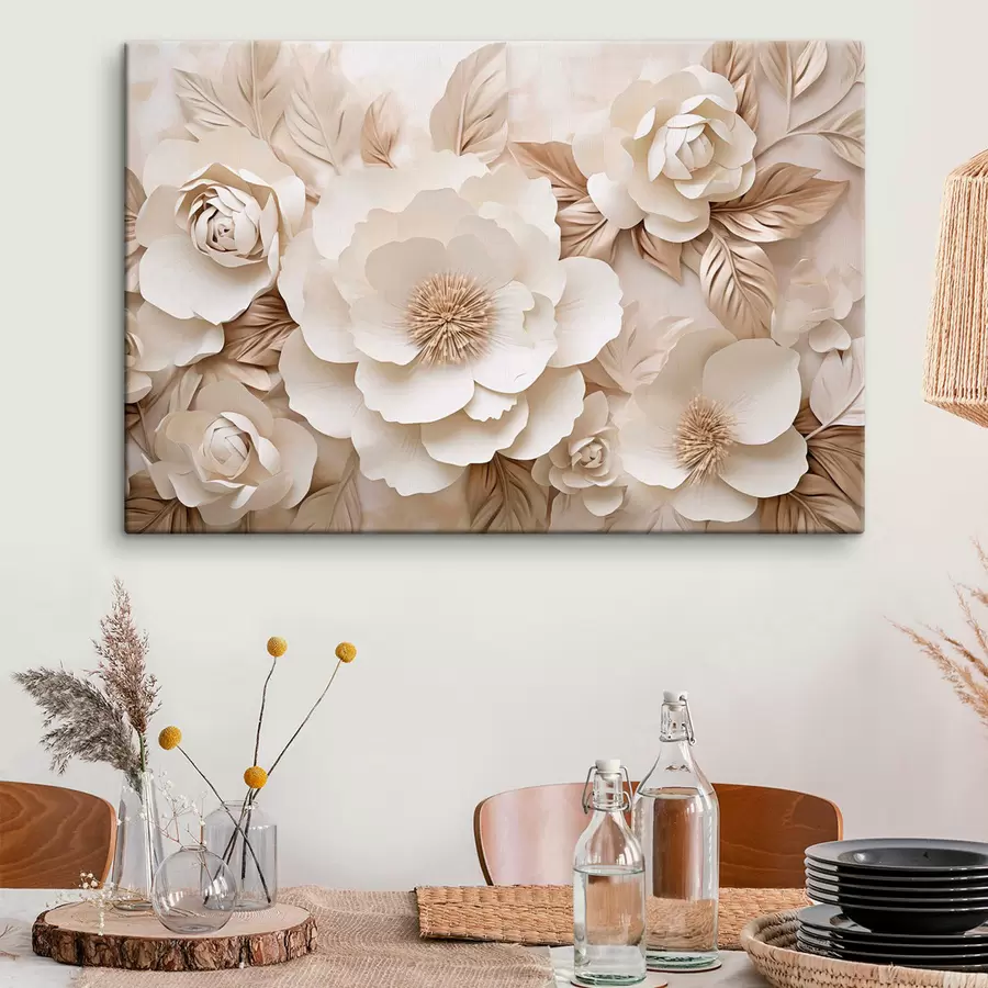 murales de pared Relieve en yeso en 3D con flores blancas s51096