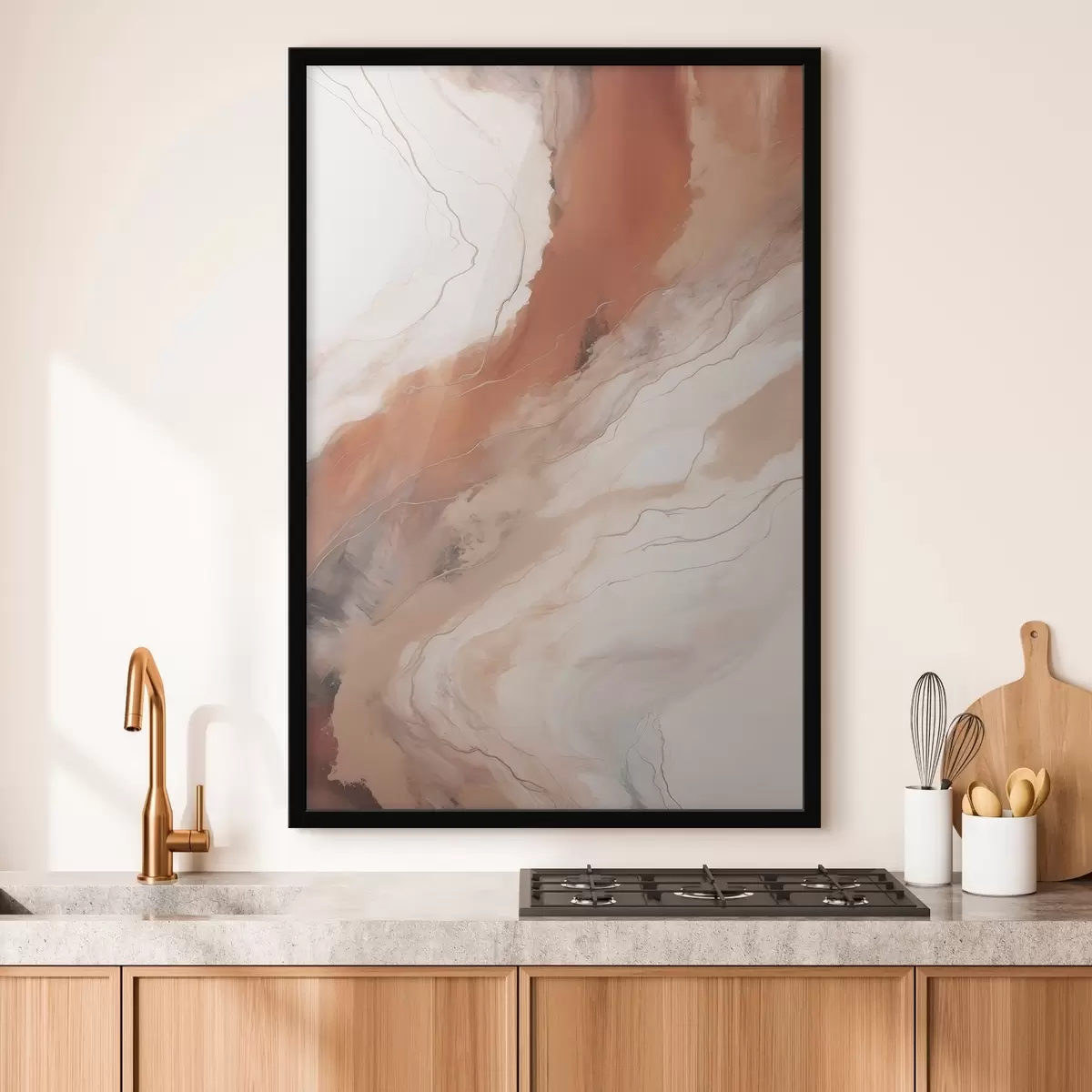 Poster Olas de arte fluido en tonos terracota cálidos f51085
