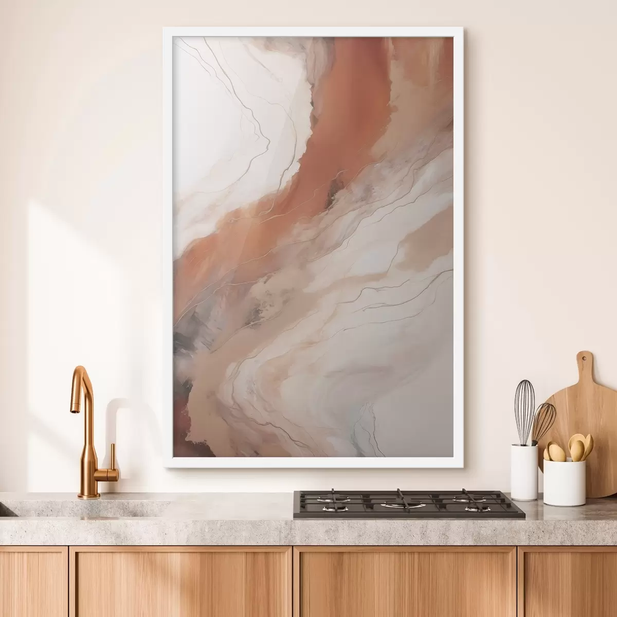 Poster Olas de arte fluido en tonos terracota cálidos f51085