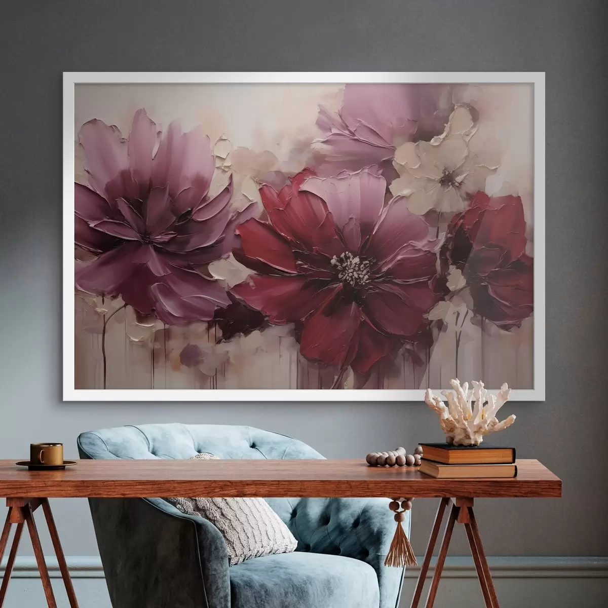 Poster Dalias de color burdeos intenso y color polvo f51086