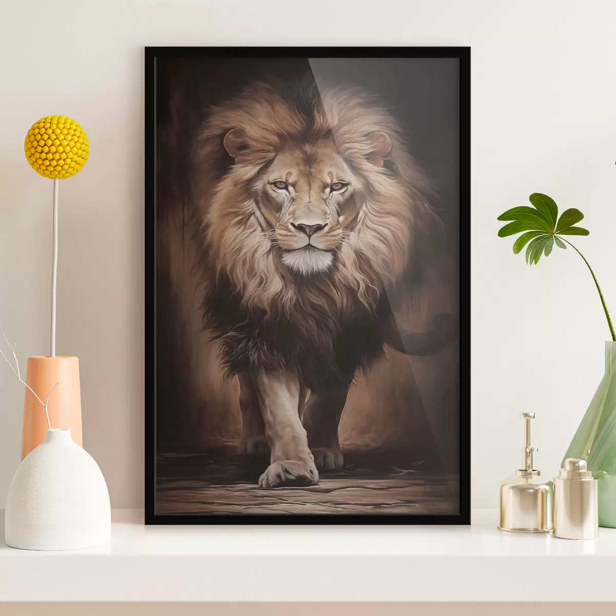 Poster Majestuoso león en un interior oscuro f51087