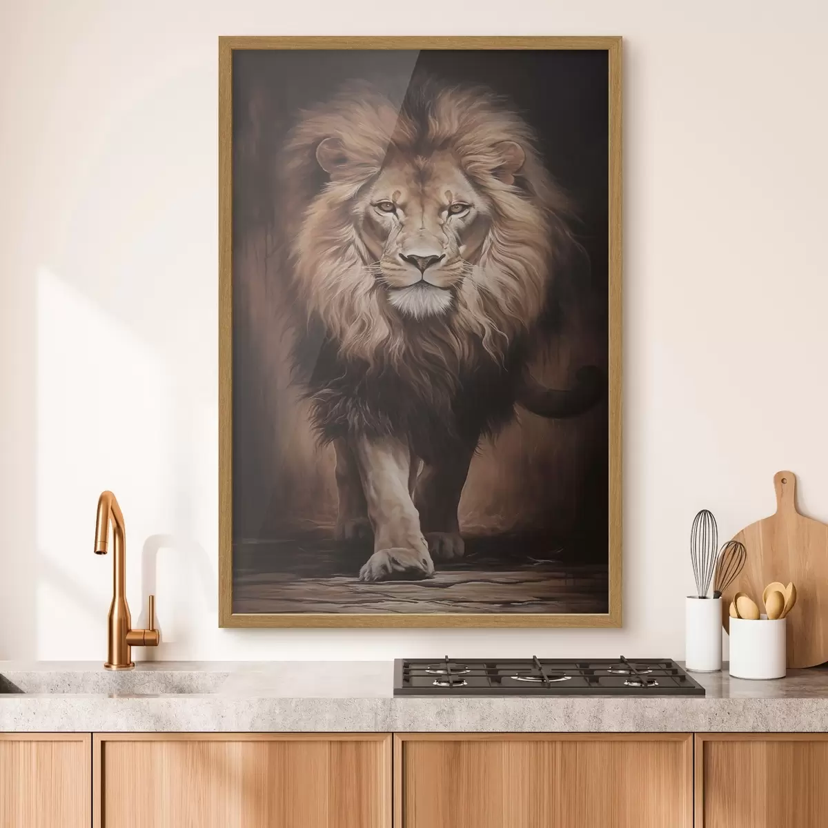 Poster Majestuoso león en un interior oscuro f51087
