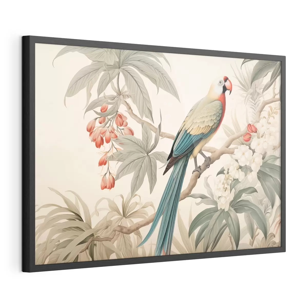 Poster Loro tropical en una rama en flor f51094