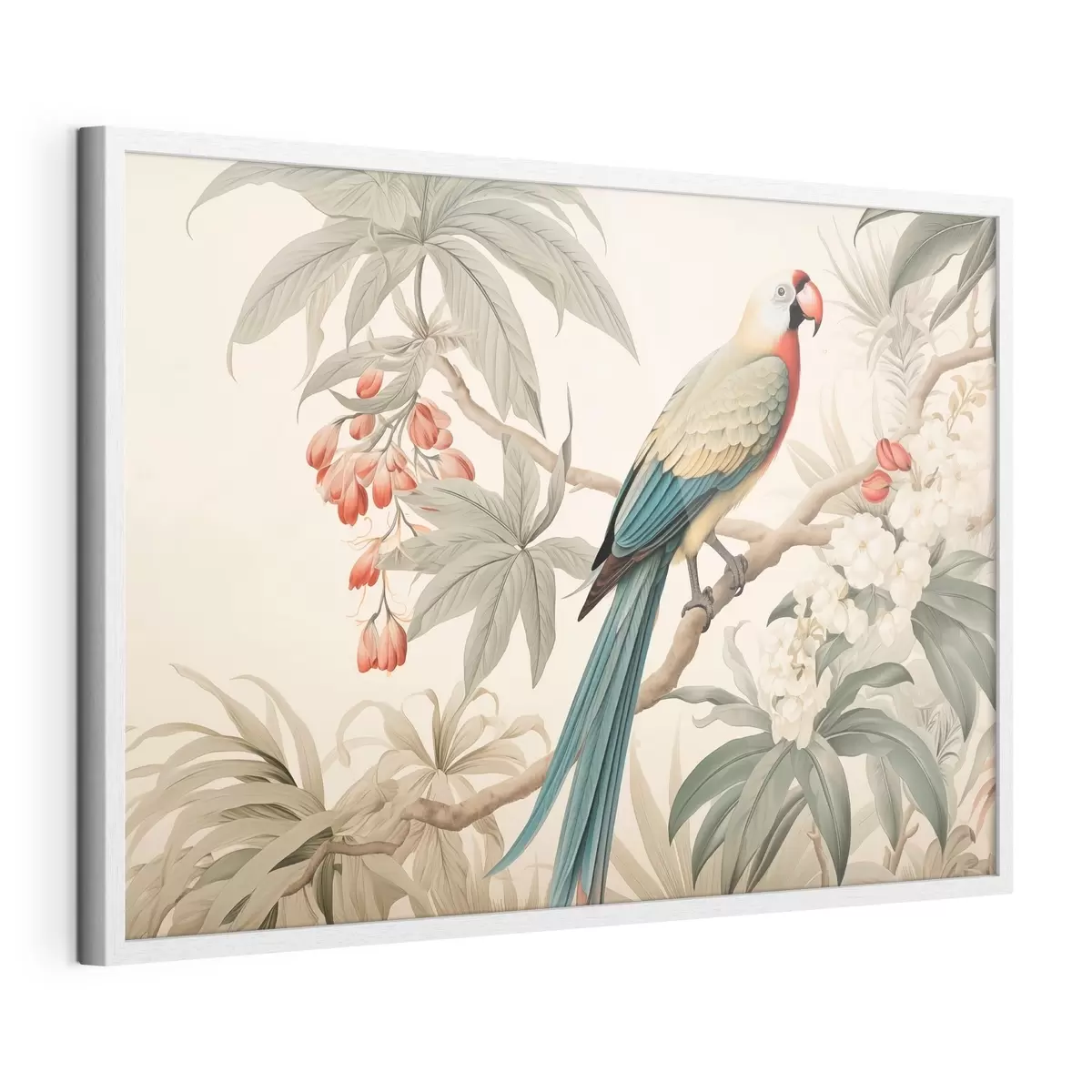 Poster Loro tropical en una rama en flor f51094
