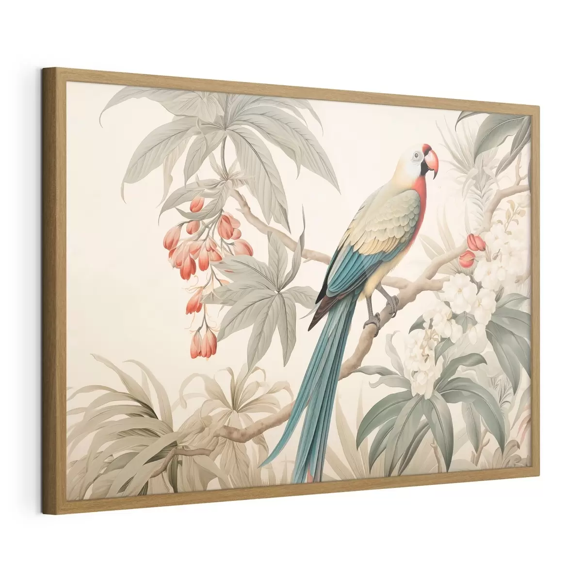 Poster Loro tropical en una rama en flor f51094