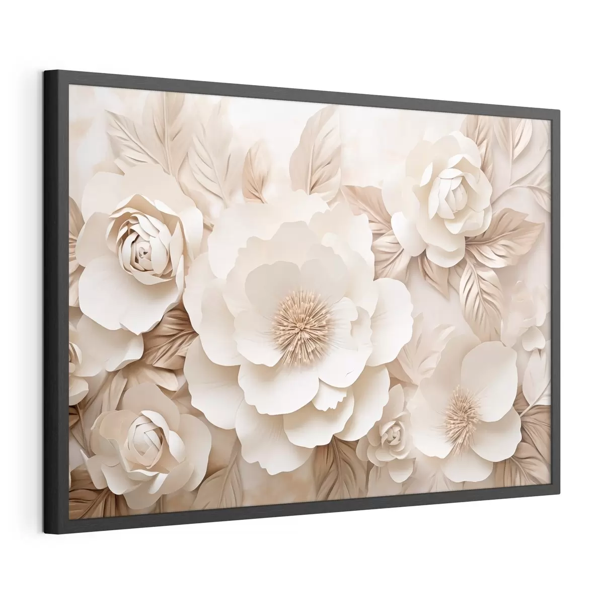 Poster Relieve en yeso en 3D con flores blancas f51096
