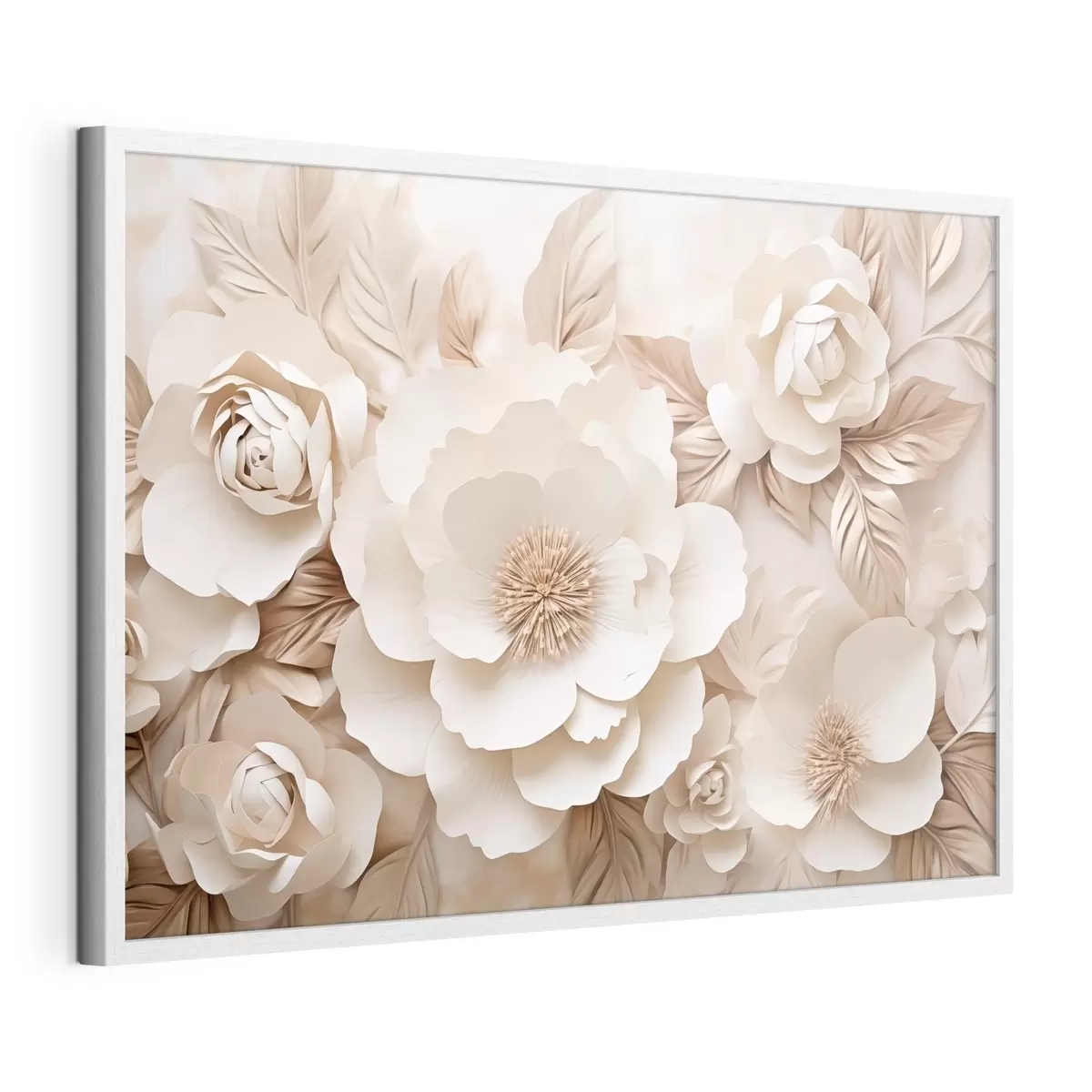 Poster Relieve en yeso en 3D con flores blancas f51096