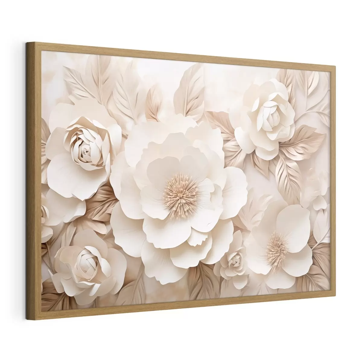 Poster Relieve en yeso en 3D con flores blancas f51096