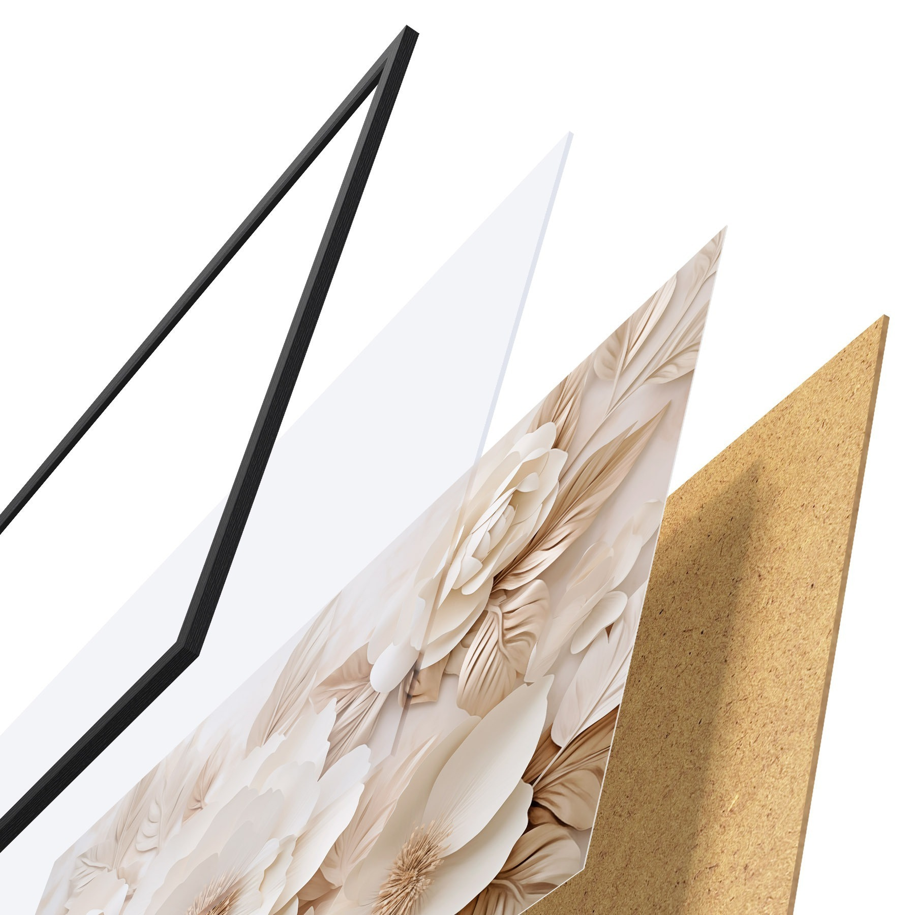 Poster Relieve en yeso en 3D con flores blancas f51096