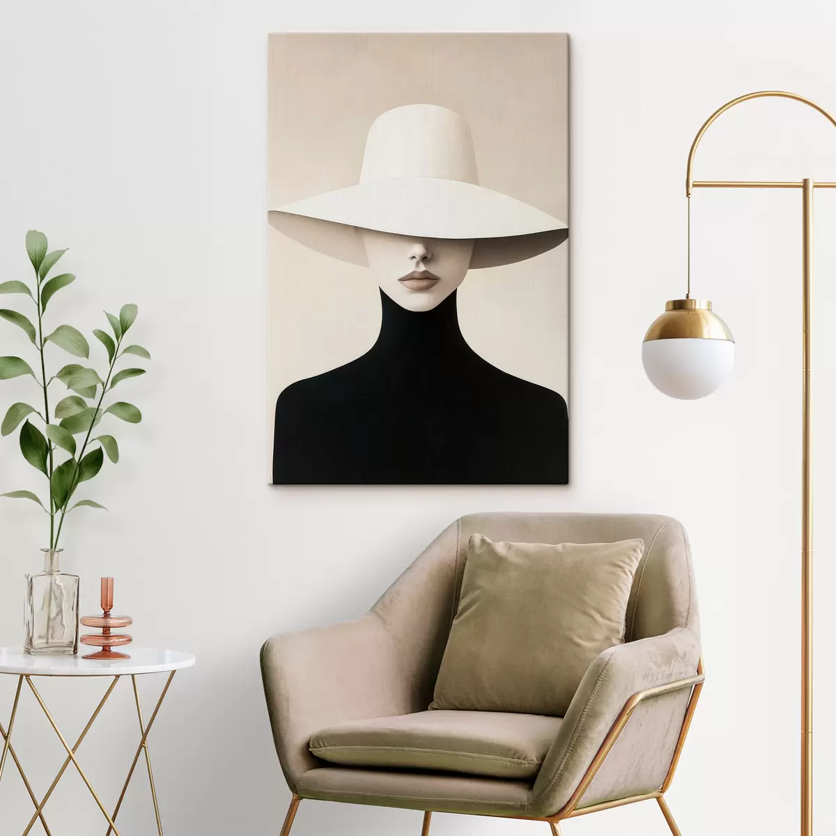 murales de pared Mujer con sombrero blanco s51146