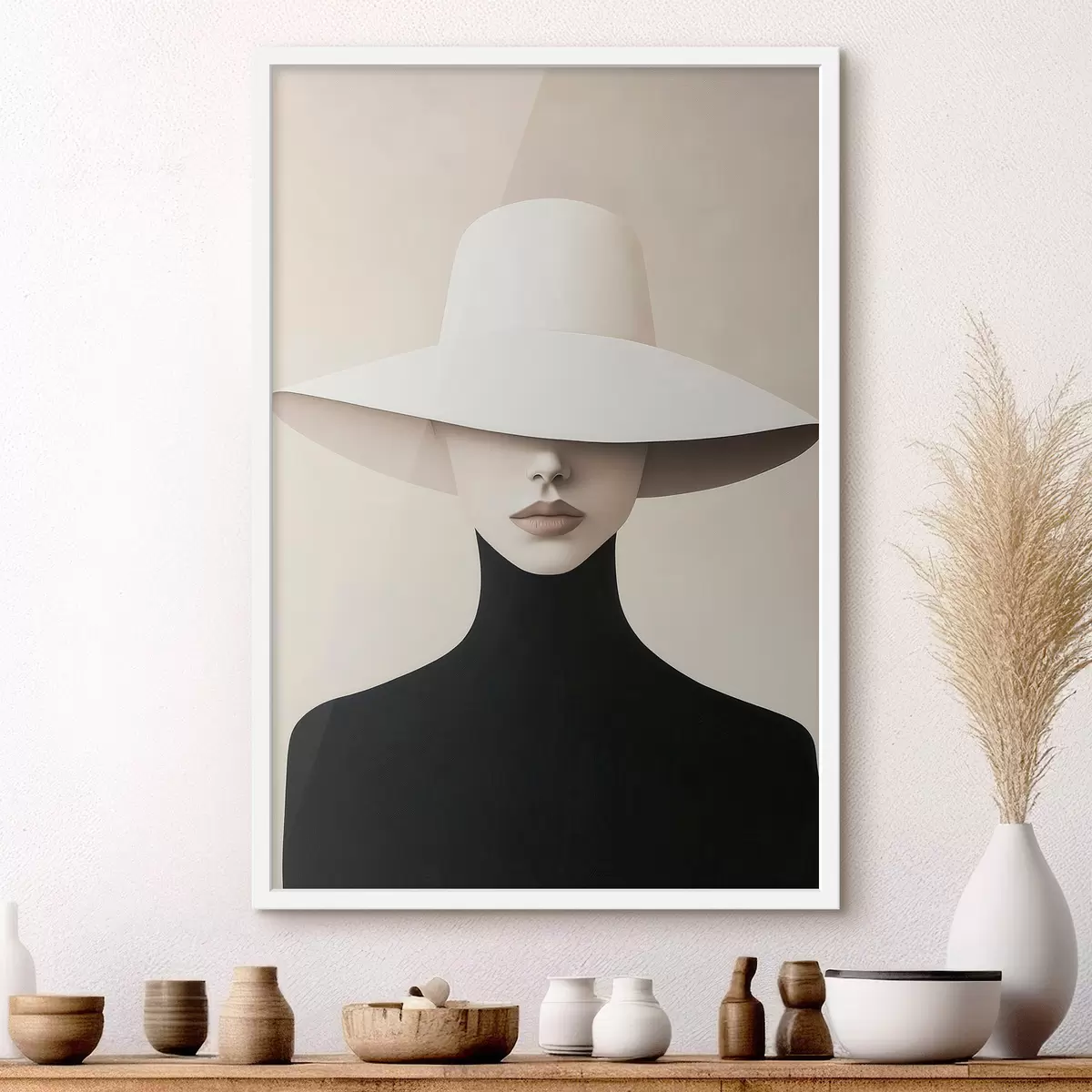 Poster Mujer con sombrero blanco f51146
